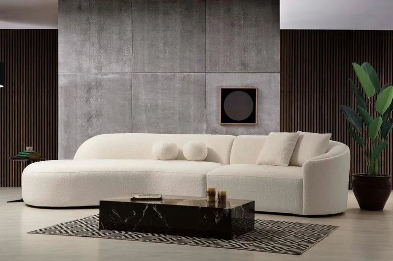 Seccional curvo de bucle color marfil Cloe