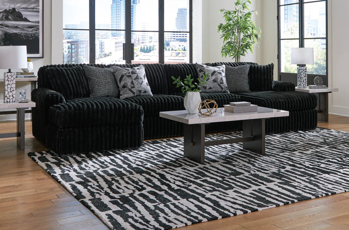 Seccional doble de 3 piezas con chaise longue Midnight-Madness Onyx