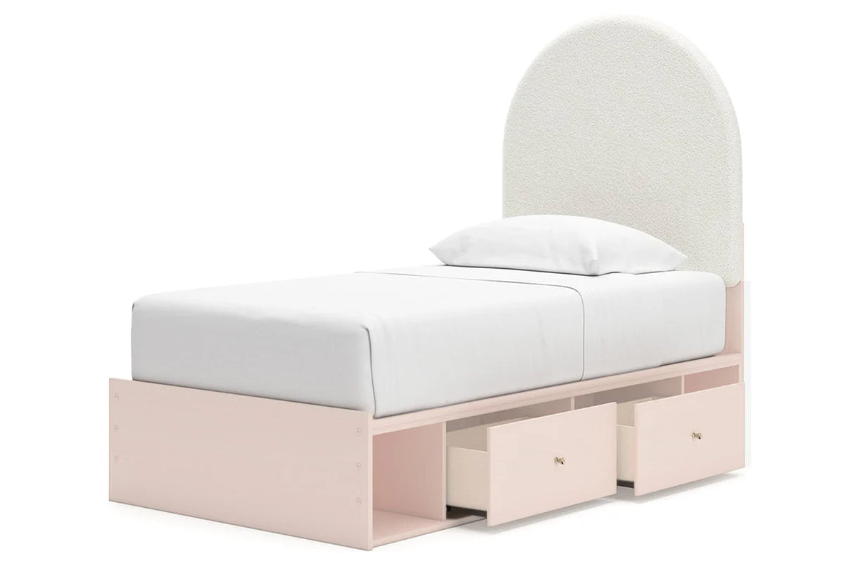 Wistenpine Blush Upholstered Youth Storage Platform Bedroom Set with 2 Drawers