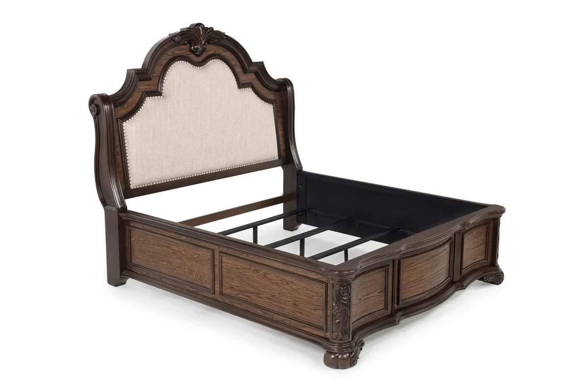 Juego de dormitorio tapizado con panel Ludwig Brown