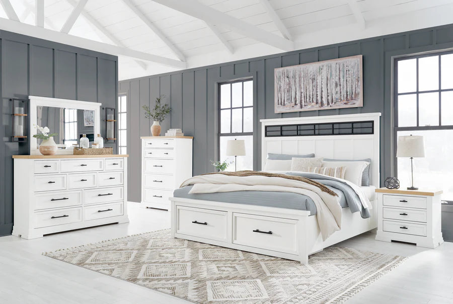Juego de dormitorio con plataforma de almacenamiento Ashbryn en blanco