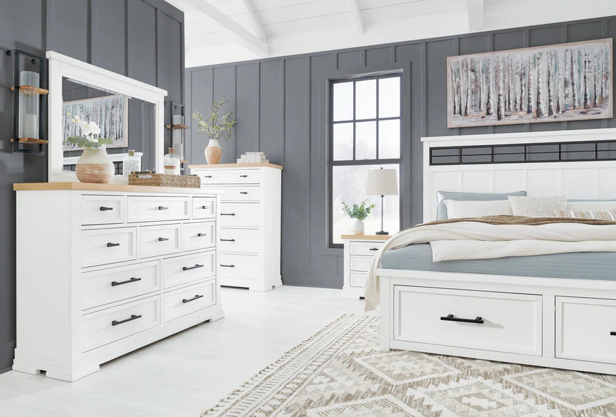 Juego de dormitorio con plataforma de almacenamiento Ashbryn en blanco