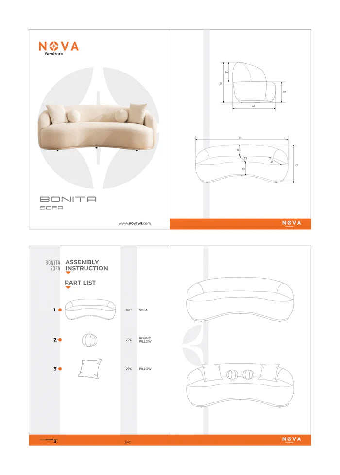Bonita Ivory Velvet Sofa