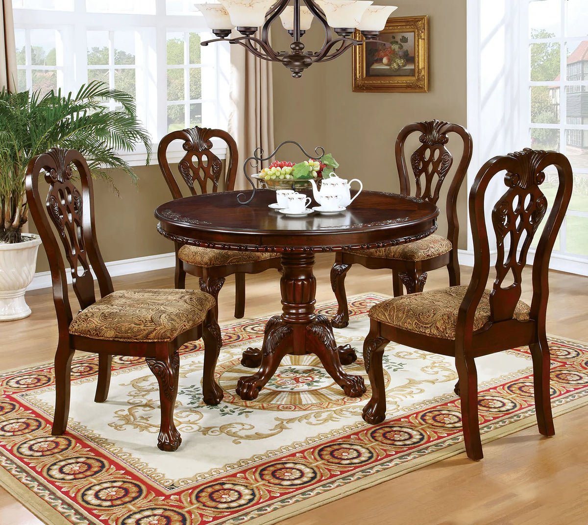 Elana Brown 5 Pieces Round Dining Table Set