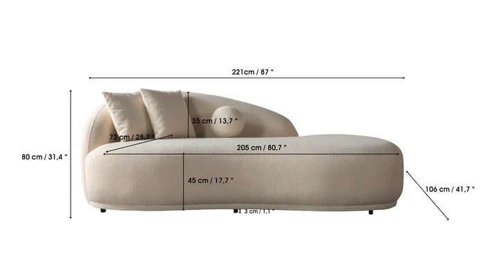 Sofá Chaise Bonita de Boucle Color Marfil