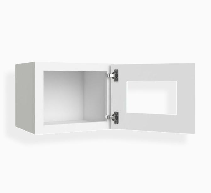 Armario de pared blanco Shaker de 12″ de alto con una puerta y puerta de vidrio