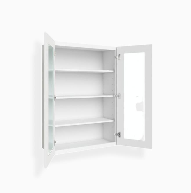 Armario de pared blanco Shaker de 42″ de alto con puertas dobles y puertas de vidrio
