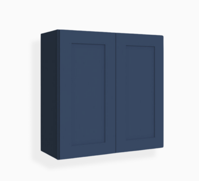 Armario de pared azul marino con dos puertas de 76 cm de alto y estilo Shaker