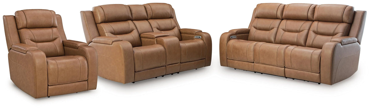 Juego de sala reclinable eléctrico de 3 piezas Knightington Caramel con asientos de audio