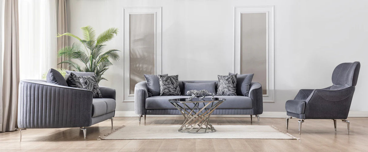 Sofá y loveseat de terciopelo marfil Helena