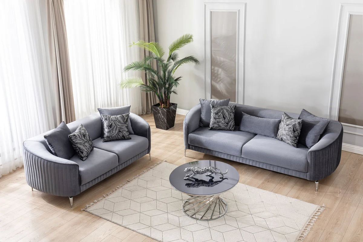 Sofá y loveseat de terciopelo marfil Helena