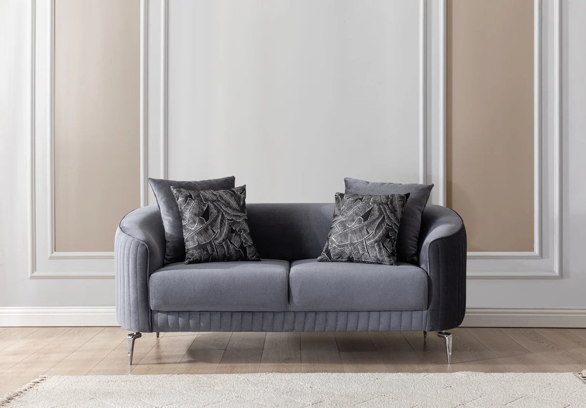 Sofá y loveseat de terciopelo marfil Helena