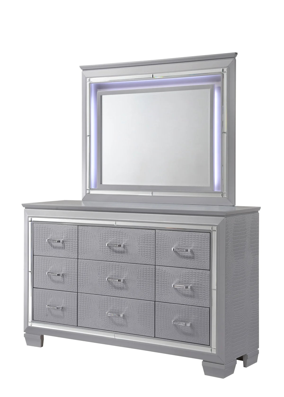 Juego de dormitorio tapizado con LED plateado Lillian