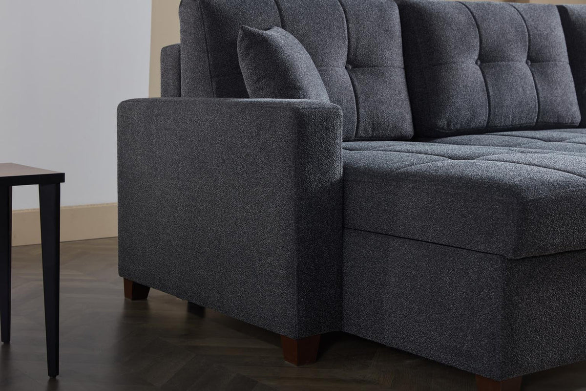 Mocca Dupont Anthracite Storage Sleeper Sofa Chaise