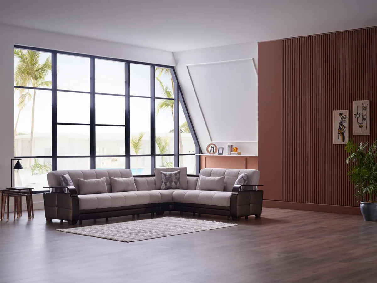Sofá cama seccional Nivus beige natural