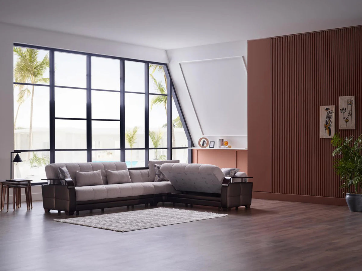 Sofá cama seccional Nivus beige natural