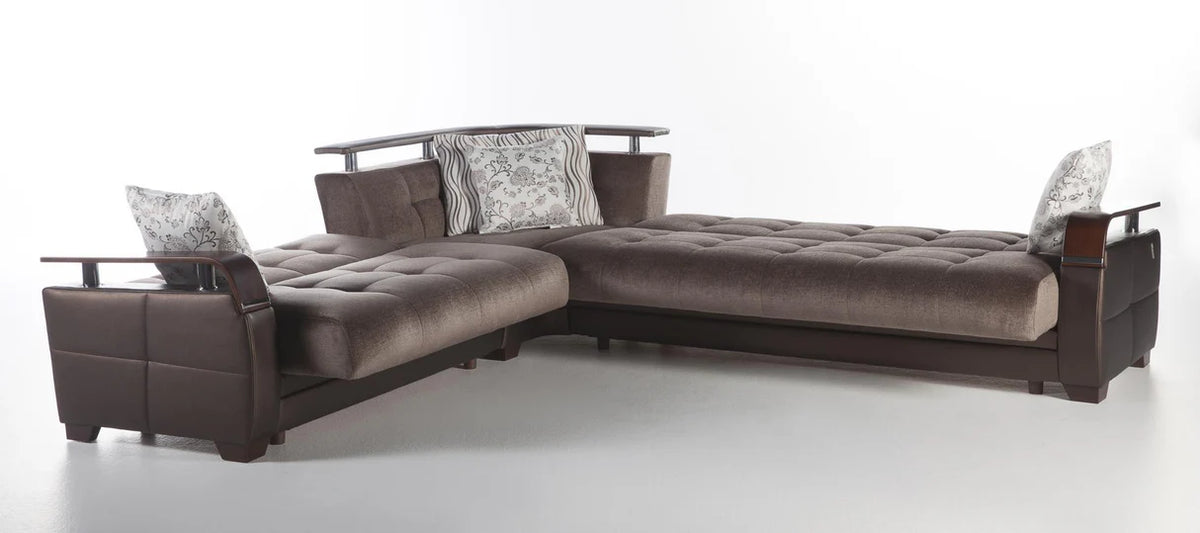 Sofá cama seccional con almacenaje Natural Prestige en marrón