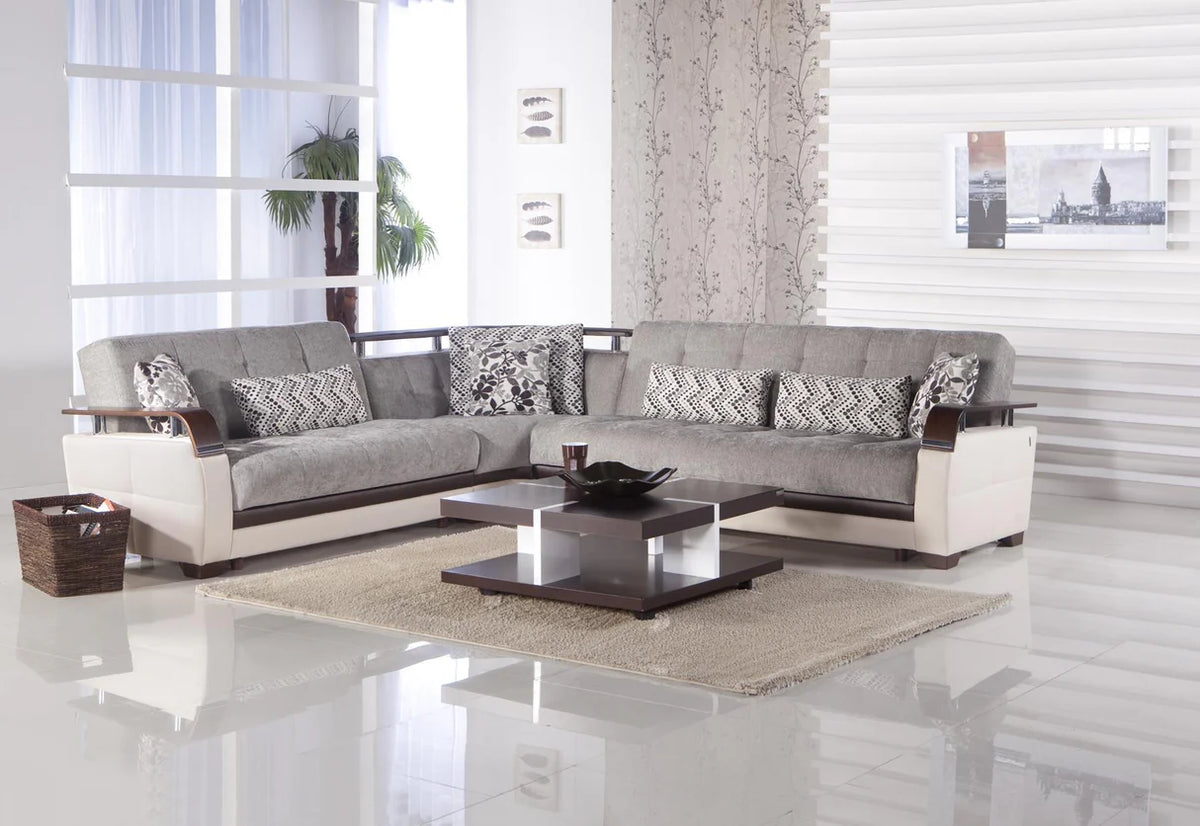 Natural Valencia Gray Storage Sleeper Sectional