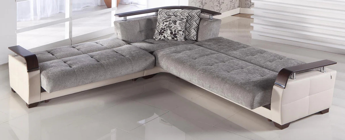 Natural Valencia Gray Storage Sleeper Sectional