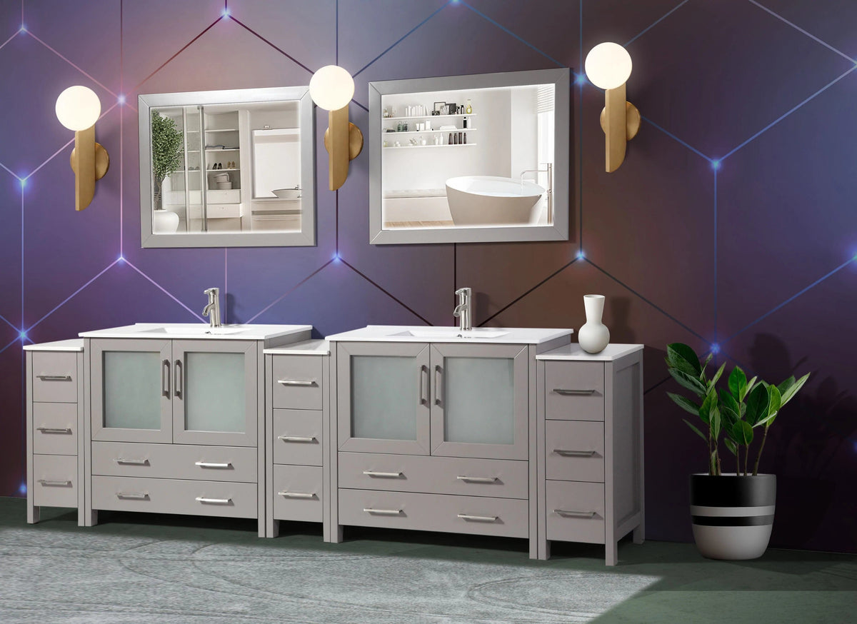 108 in. Double Sink Modern Bathroom Vanity Compact Set in Gray - Decohub Home