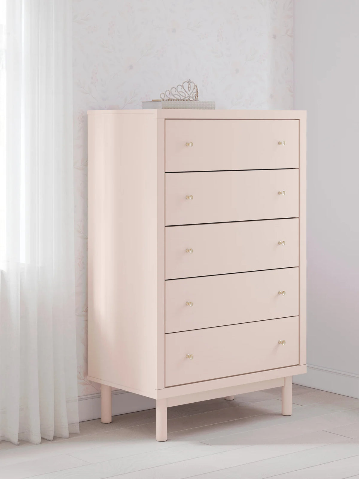 Wistenpine Blush Upholstered Youth Storage Platform Bedroom Set with 2 Drawers