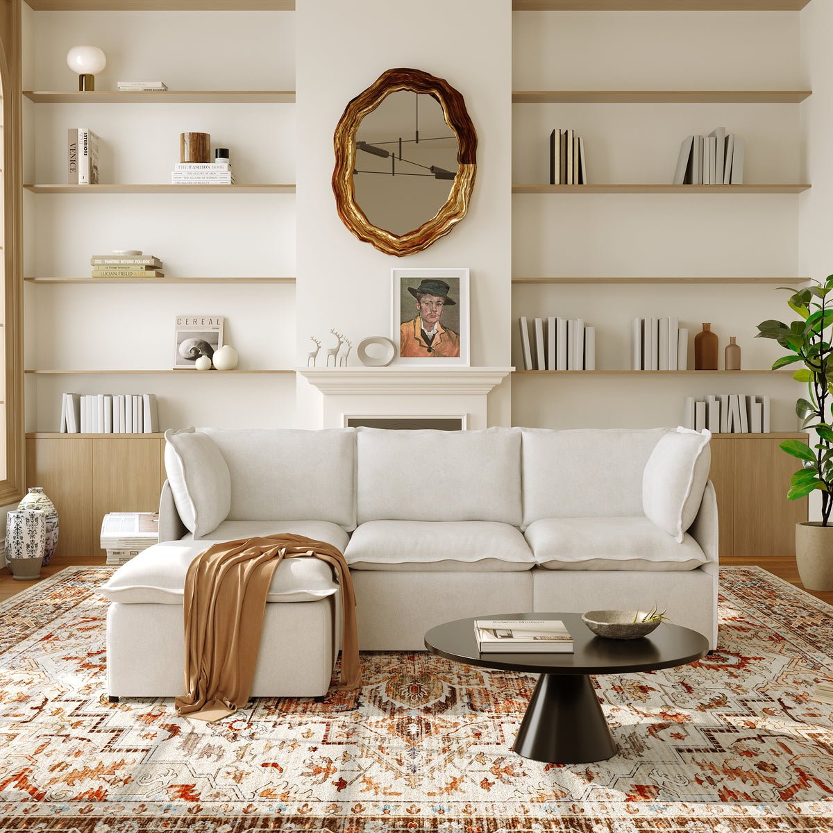Modern Modular Linen Sectional Sofa with Reversible Chaise