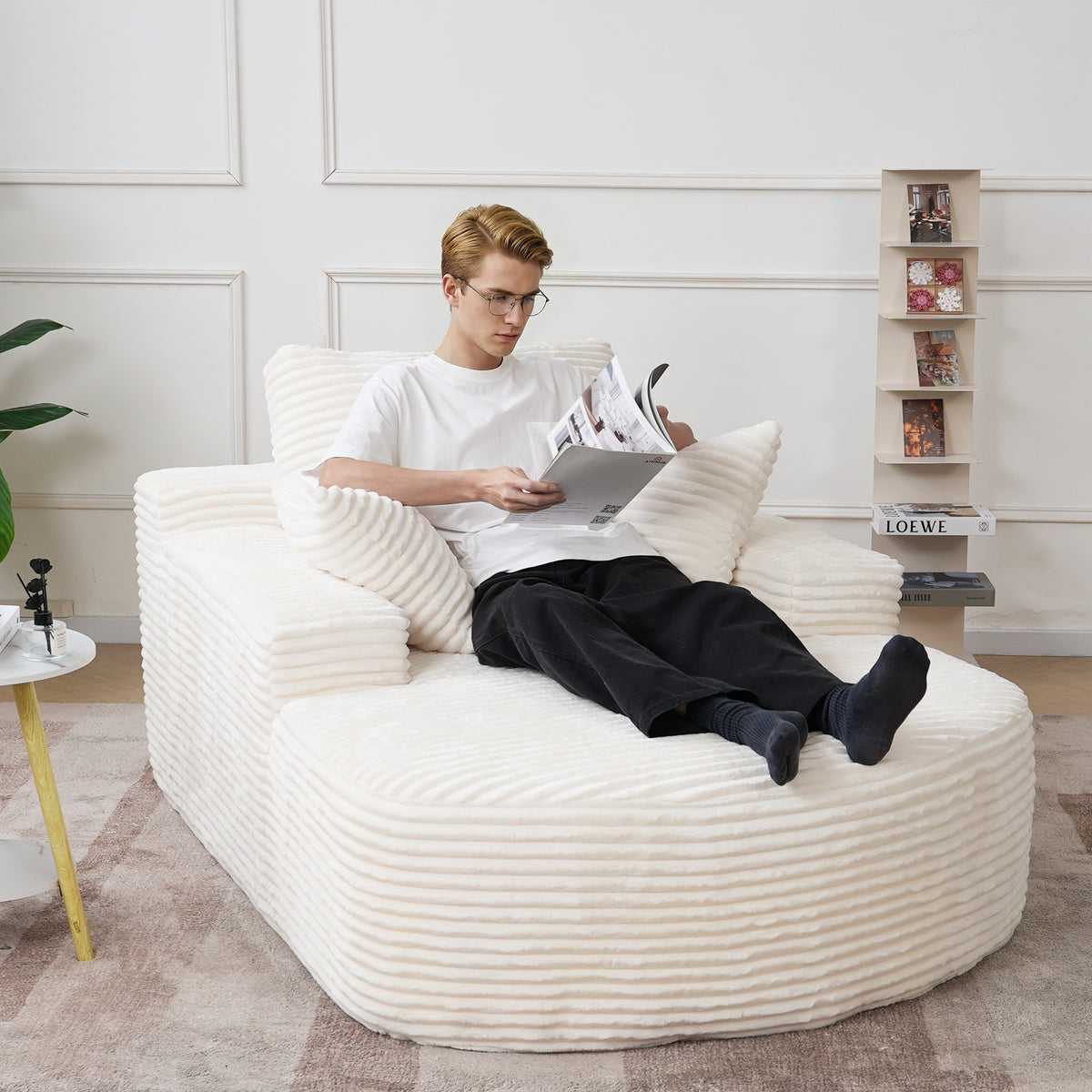 Corduroy Chaise Lounge Accent Chair with Dual Armrests