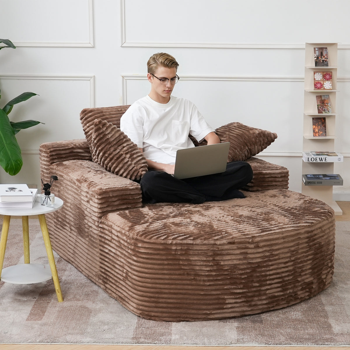 Corduroy Chaise Lounge Accent Chair with Dual Armrests
