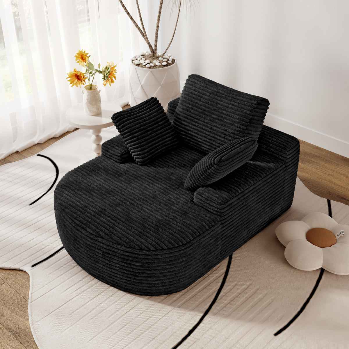 Corduroy Chaise Lounge Accent Chair with Dual Armrests