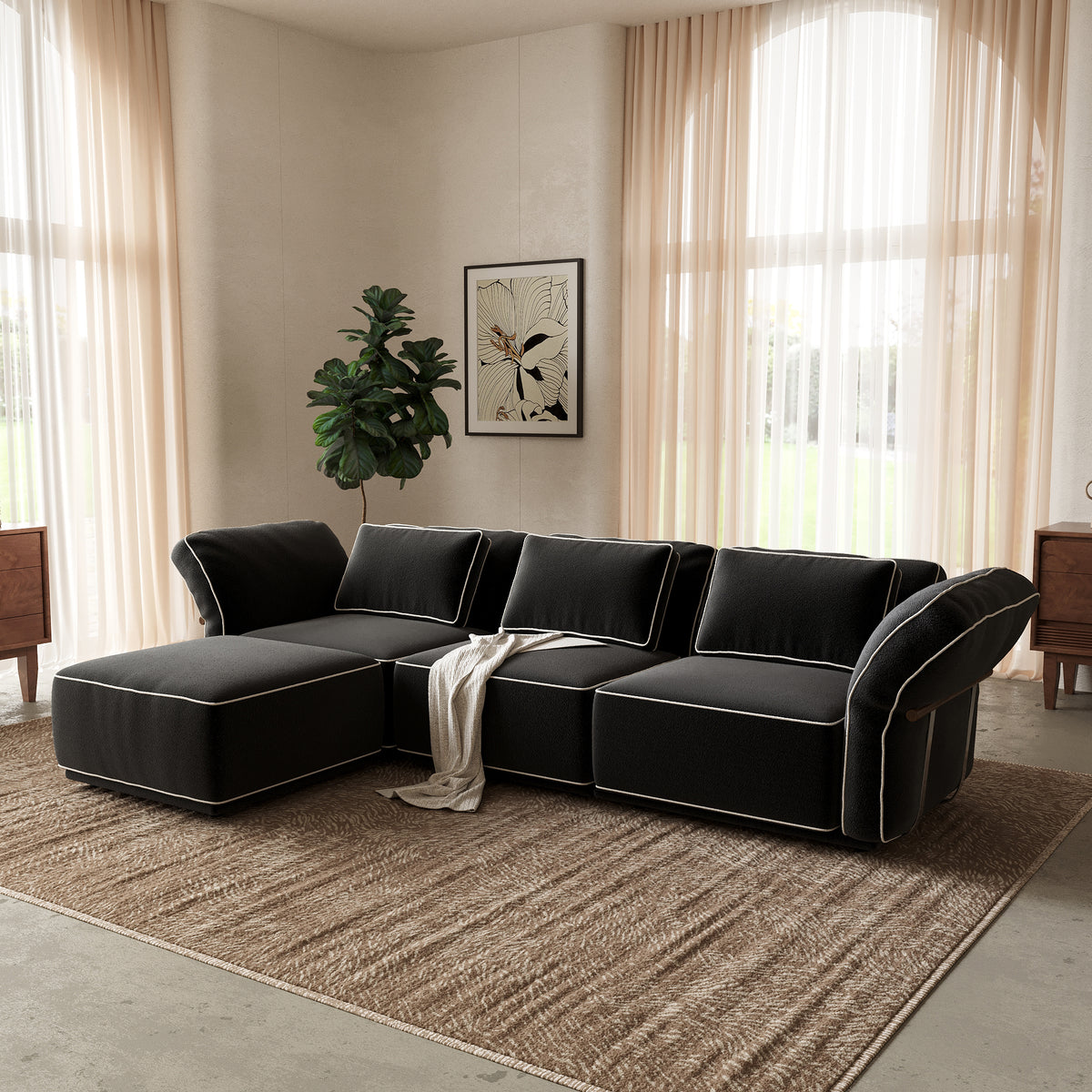 Modern Bouclé Modular Sectional with Reversible Chaise