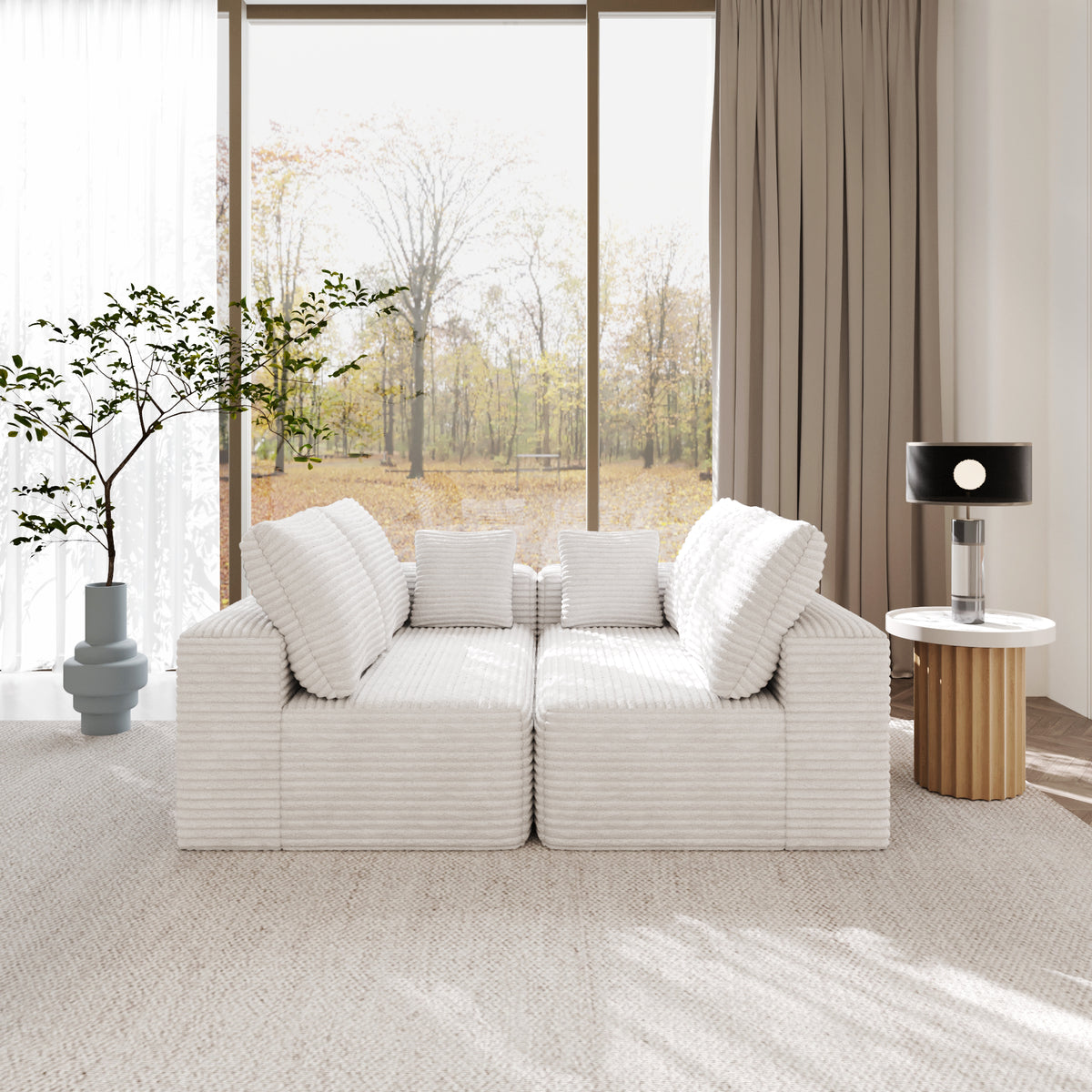 Horizontal-Rib Corduroy Modular 4-Seater Sofa