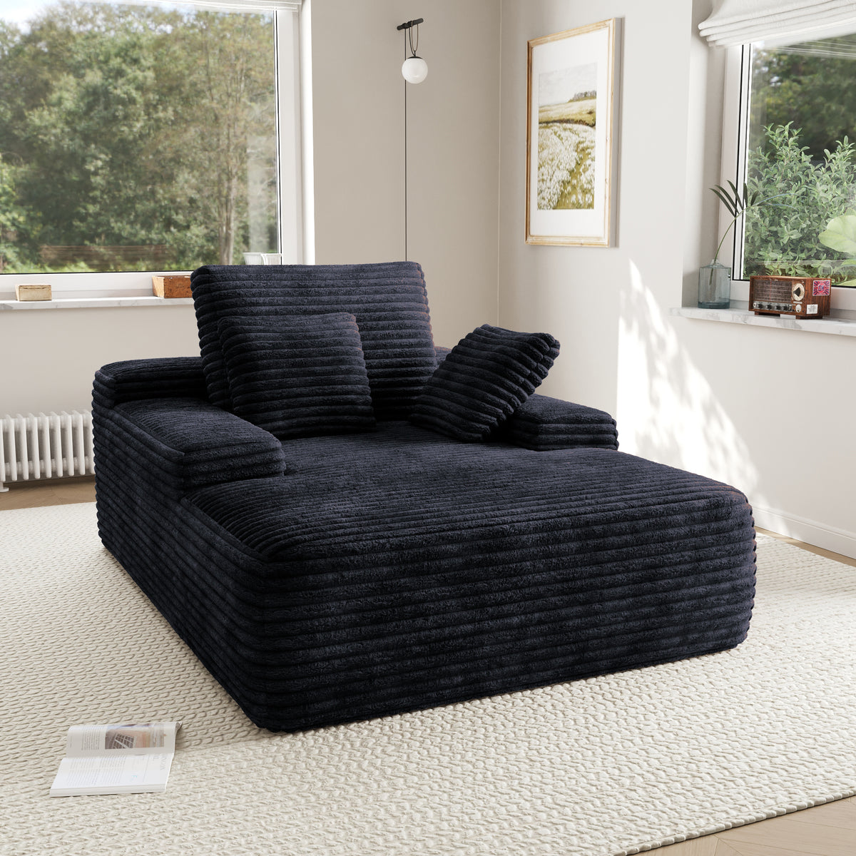 Corduroy Chaise Lounge Chair with Pillows