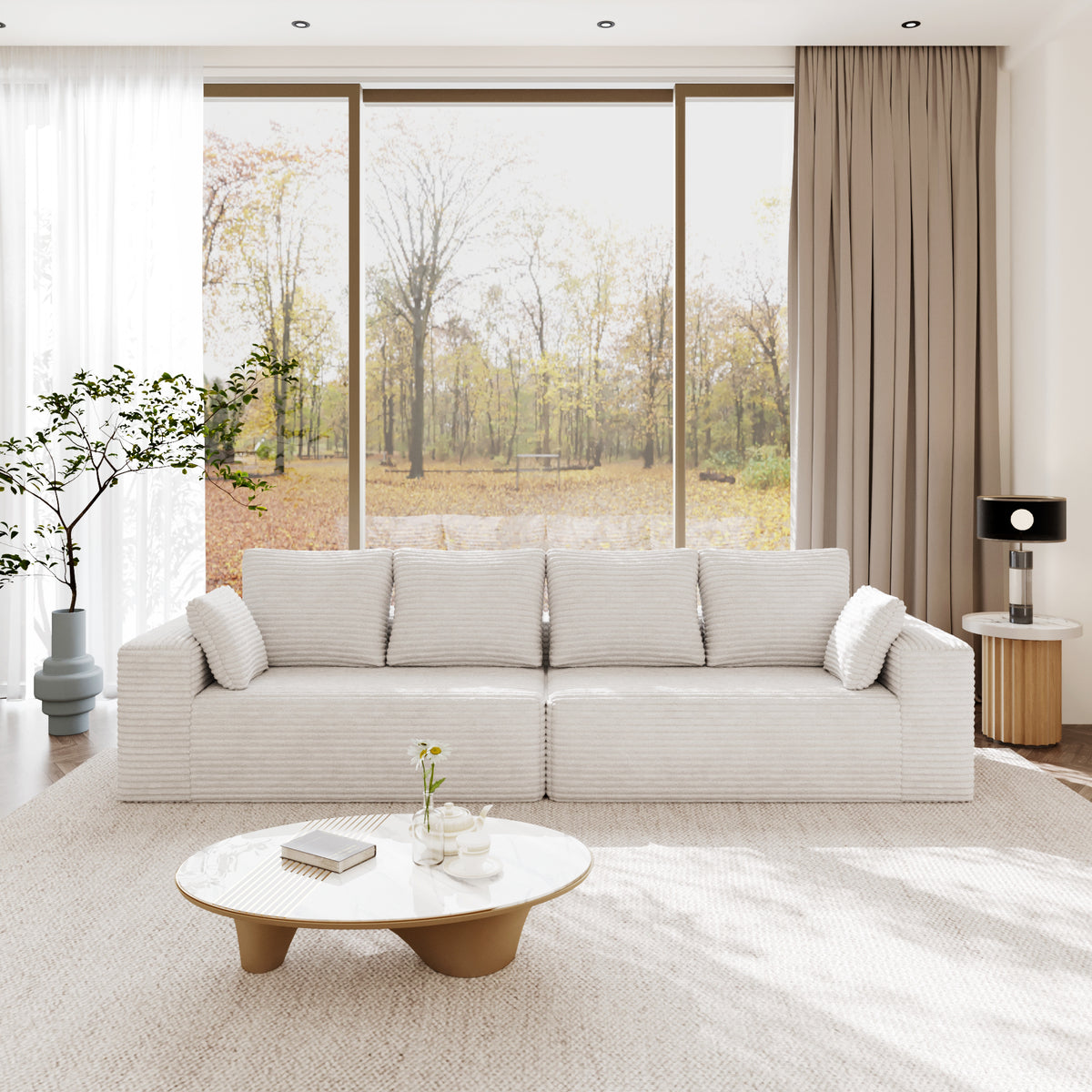 Horizontal-Rib Corduroy Modular 4-Seater Sofa