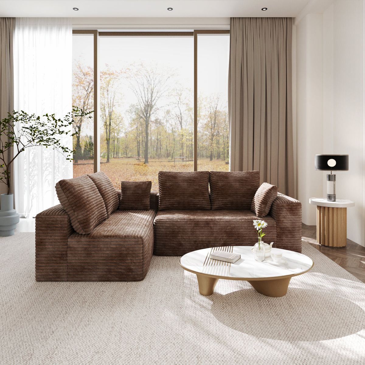 Horizontal-Rib Corduroy Modular 4-Seater Sofa