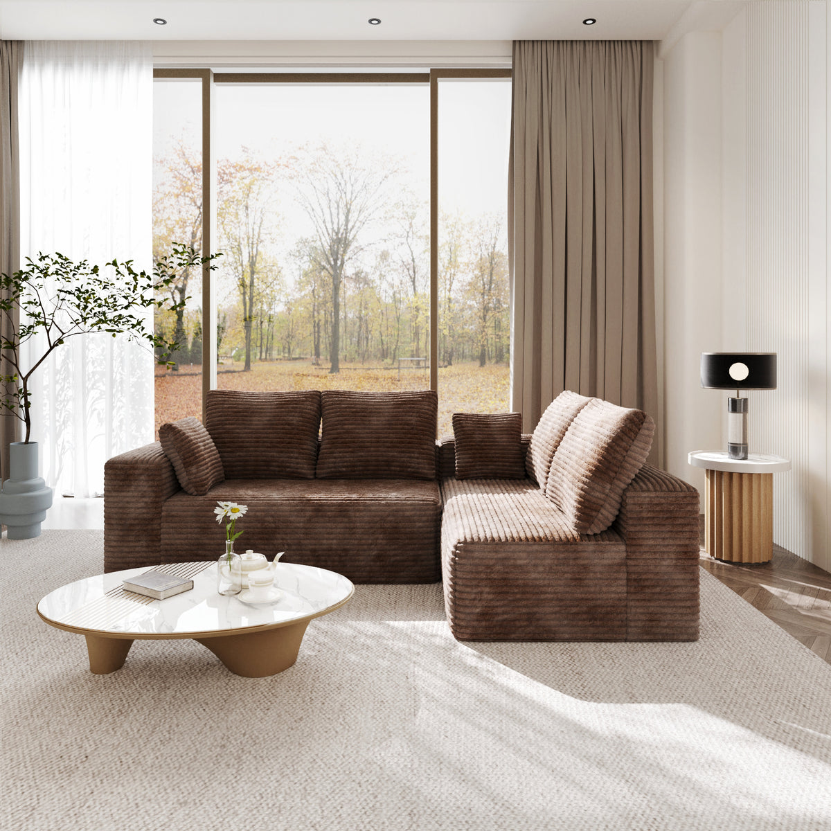 Horizontal-Rib Corduroy Modular 4-Seater Sofa