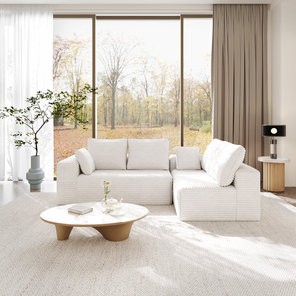 Horizontal-Rib Corduroy Modular 4-Seater Sofa