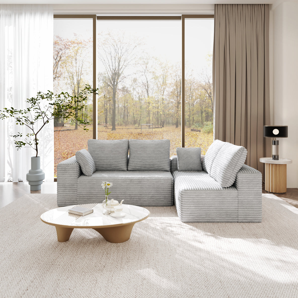 Horizontal-Rib Corduroy Modular 4-Seater Sofa