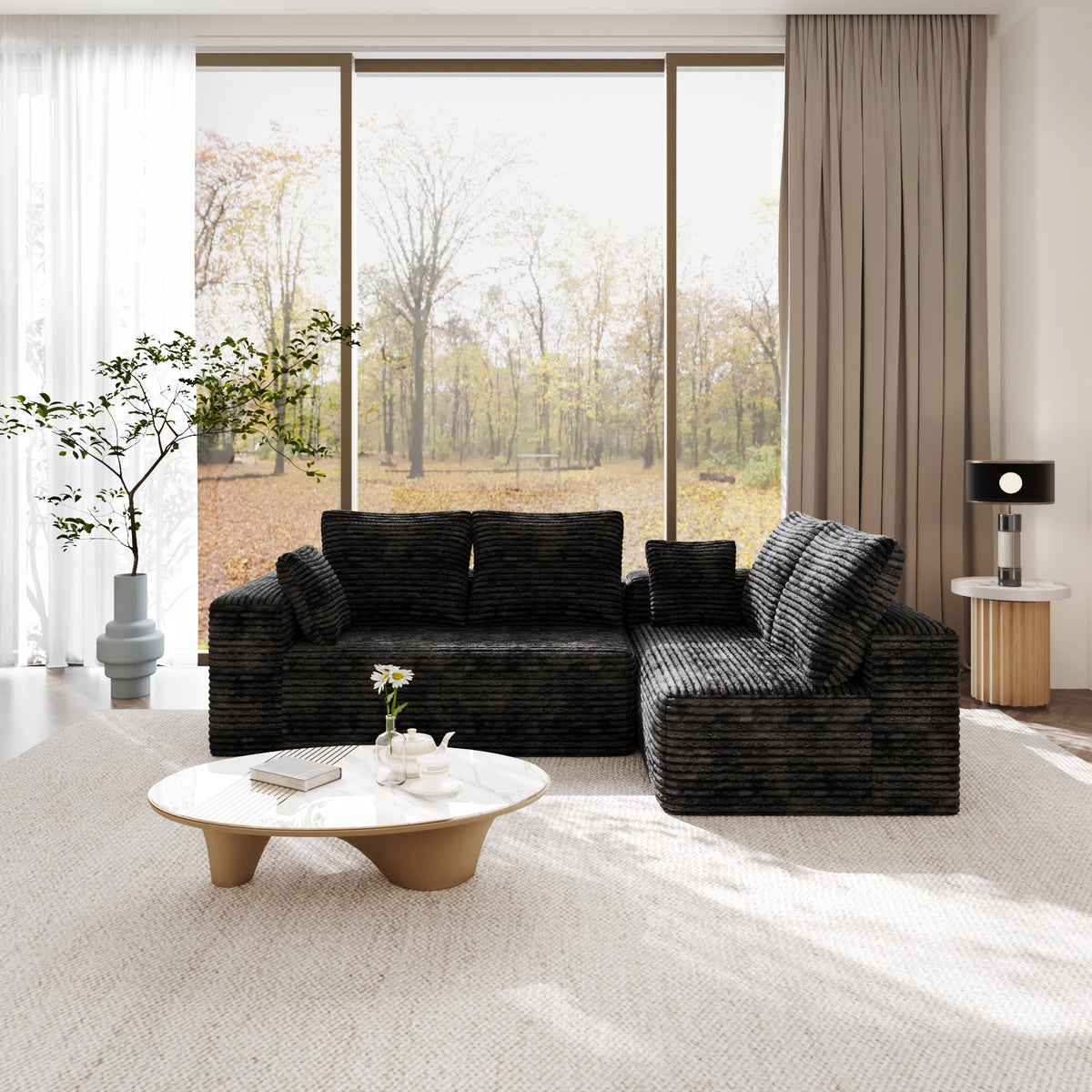 Horizontal-Rib Corduroy Modular 4-Seater Sofa