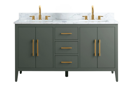 Mueble de baño con lavabo doble de 60" y encimera de mármol artificial