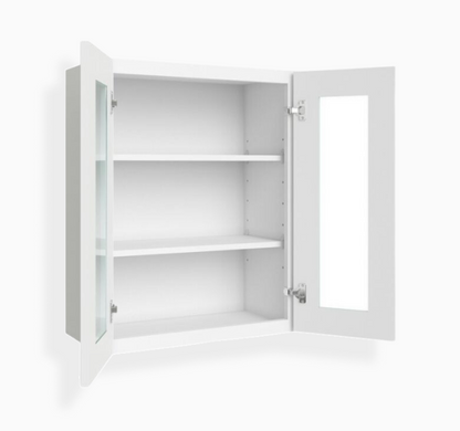 White Shaker 30″ H Double Door Wall Cabinet with Glass Door