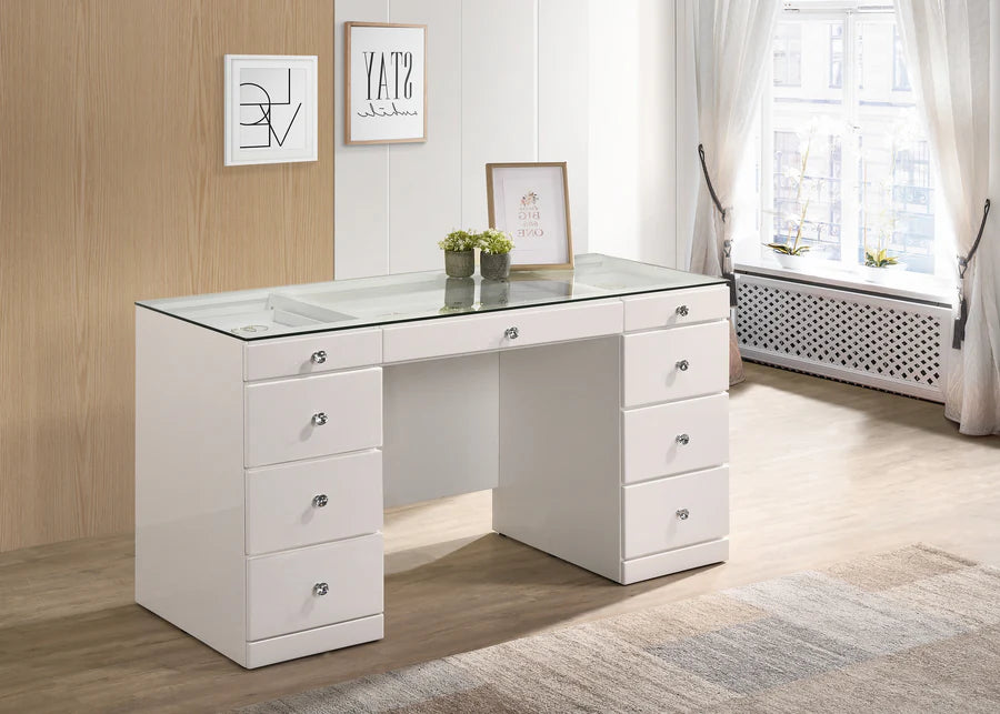 Avery White Makeup Vanity Set with LED Mirror
