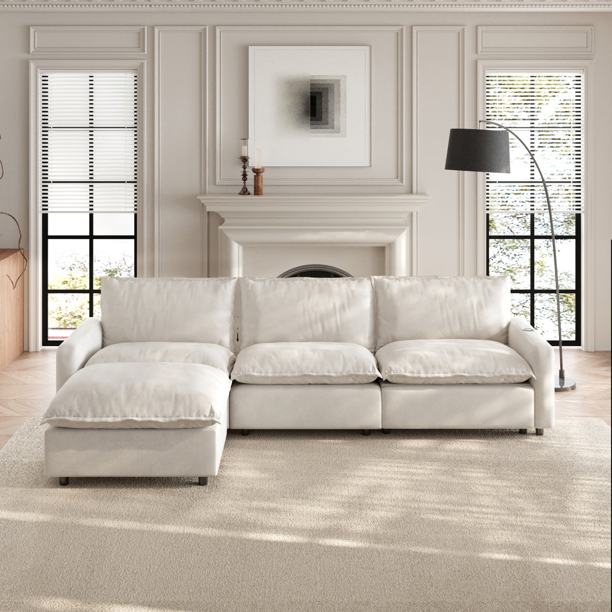 Contemporary Linen-Look Sectional Sofa With Wireless Charging