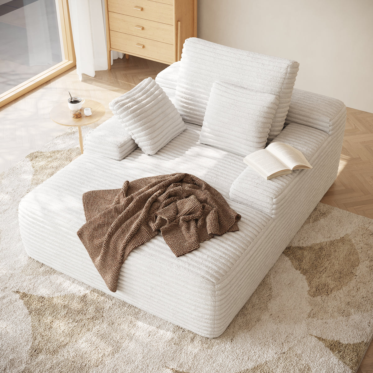 Corduroy Chaise Lounge Chair with Pillows