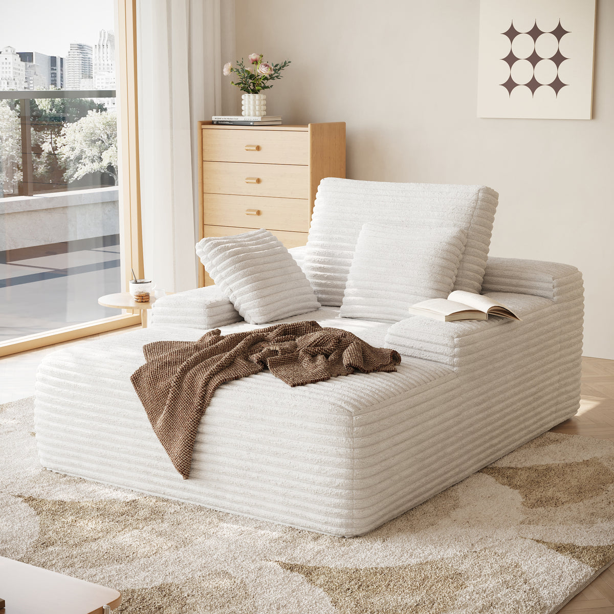 Corduroy Chaise Lounge Chair with Pillows