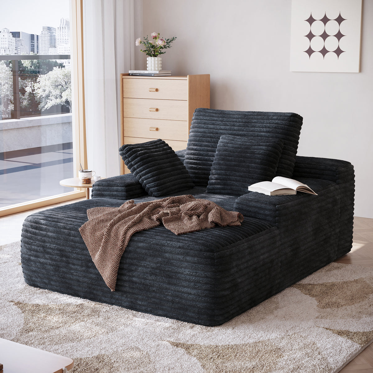 Corduroy Chaise Lounge Chair with Pillows