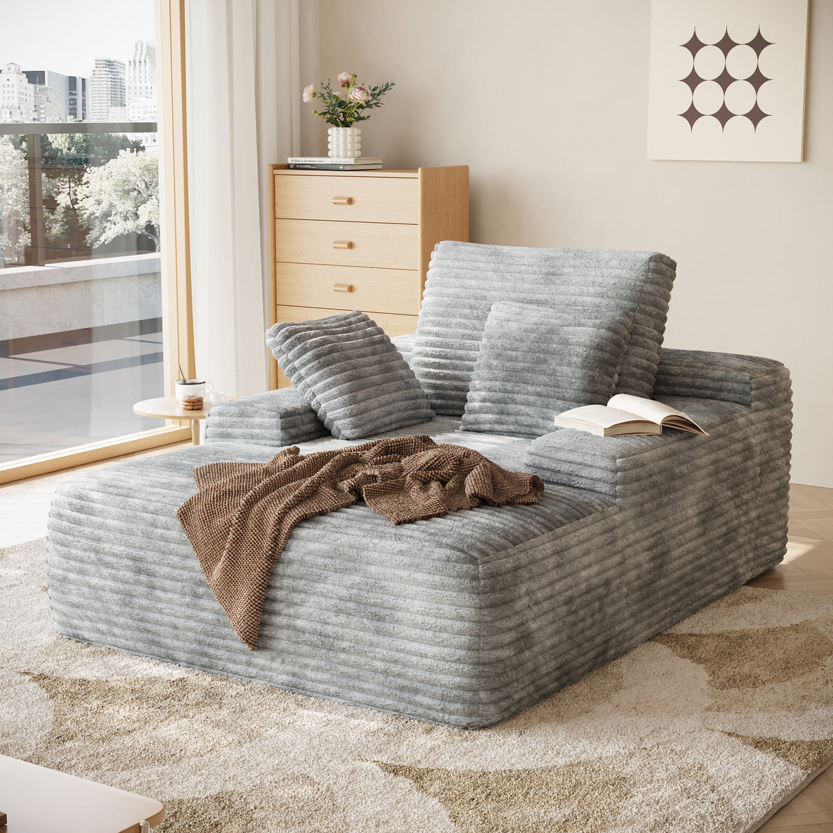 Corduroy Chaise Lounge Chair with Pillows