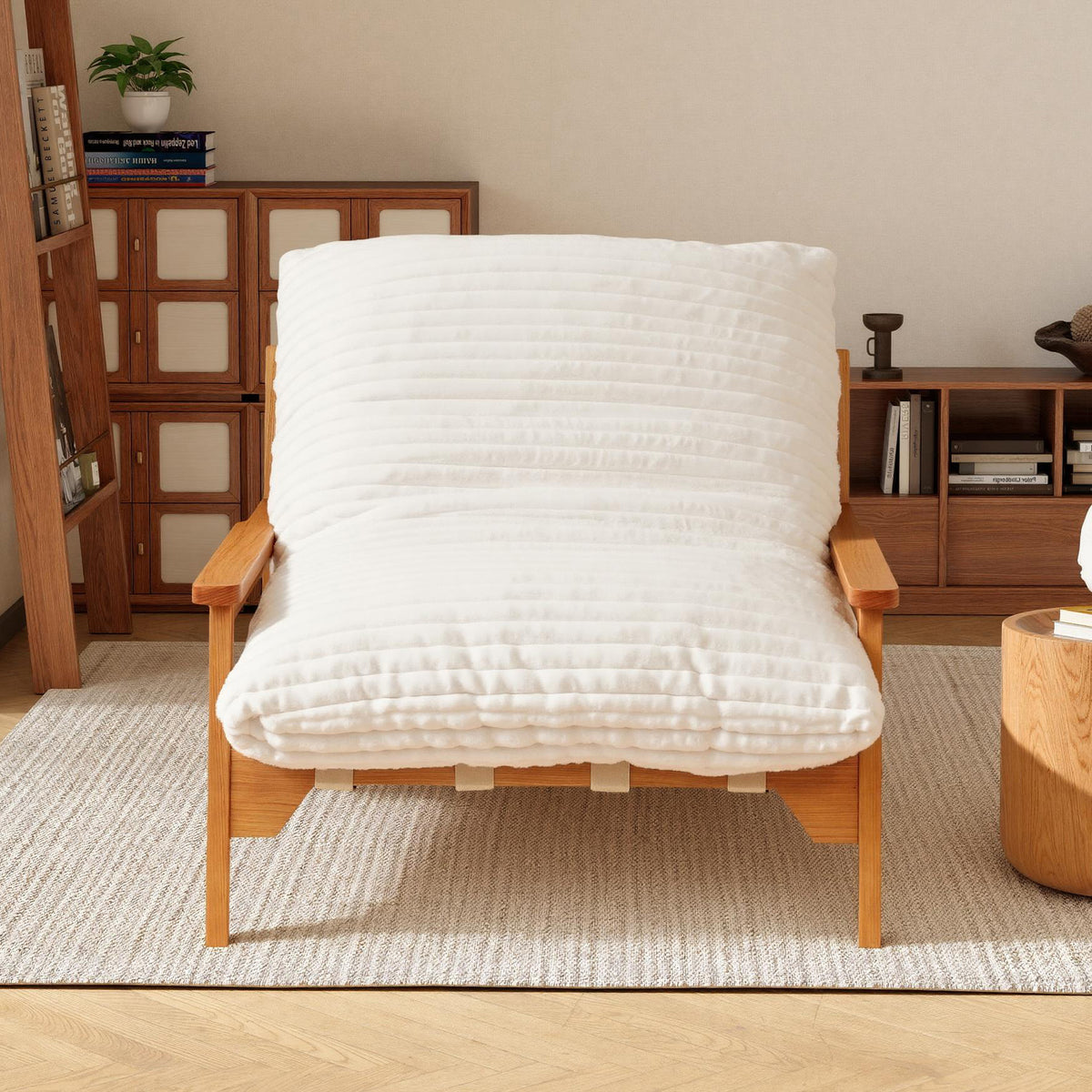 White Ash Wood Frame Chaise Lounge Accent Chair