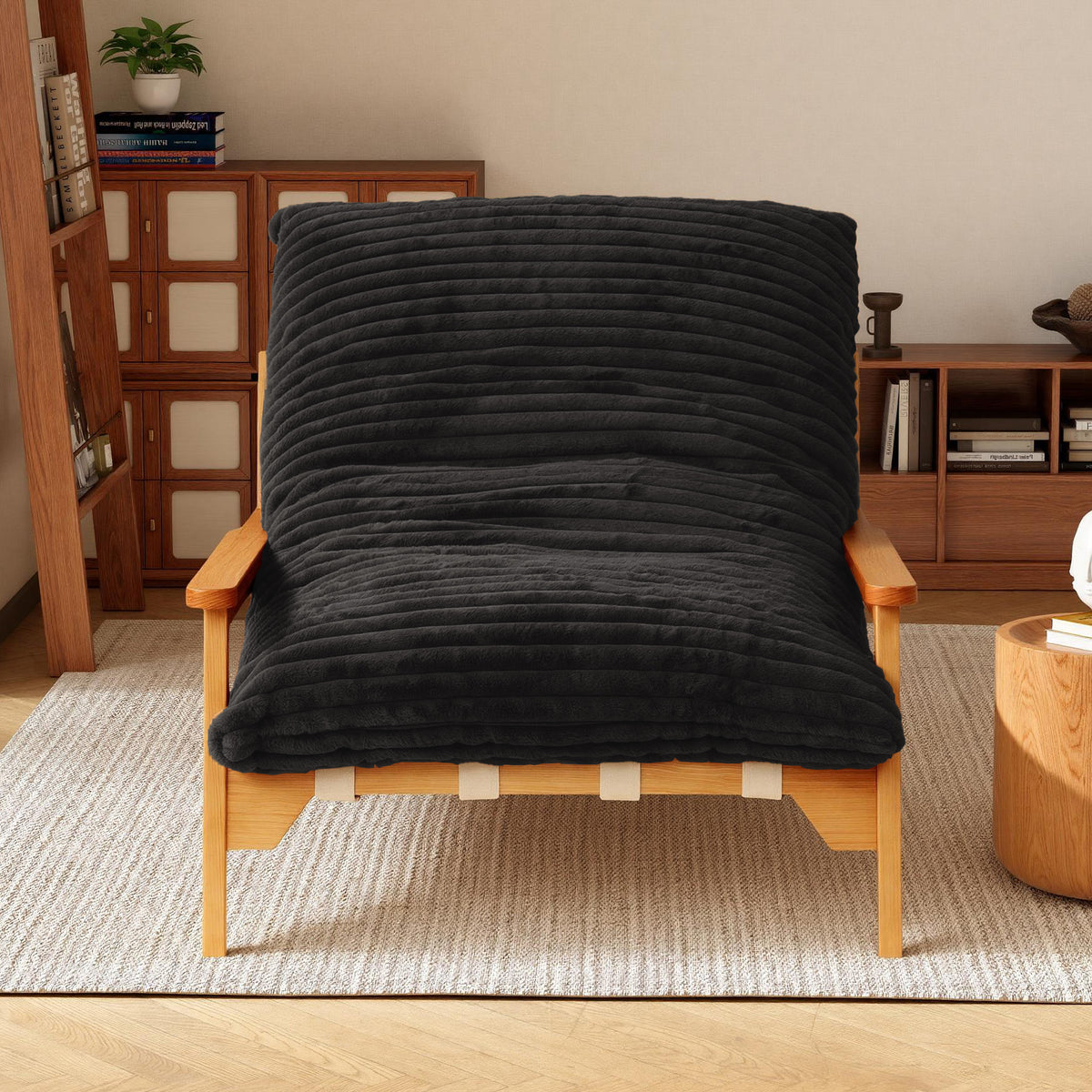 White Ash Wood Frame Chaise Lounge Accent Chair