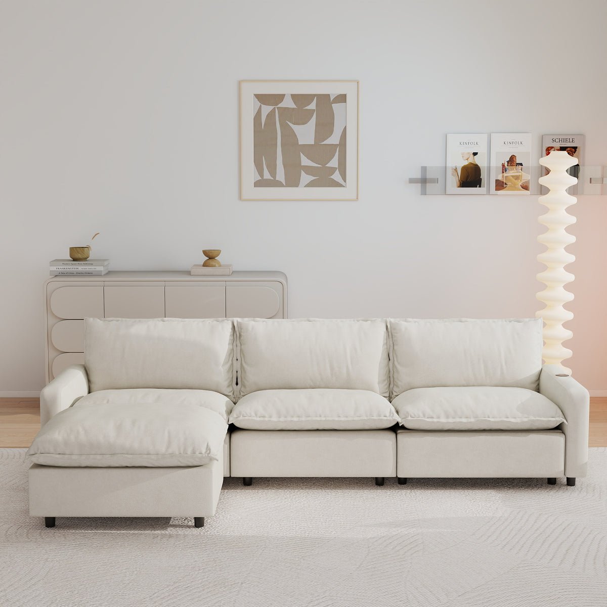 Contemporary Linen-Look Sectional Sofa With Wireless Charging