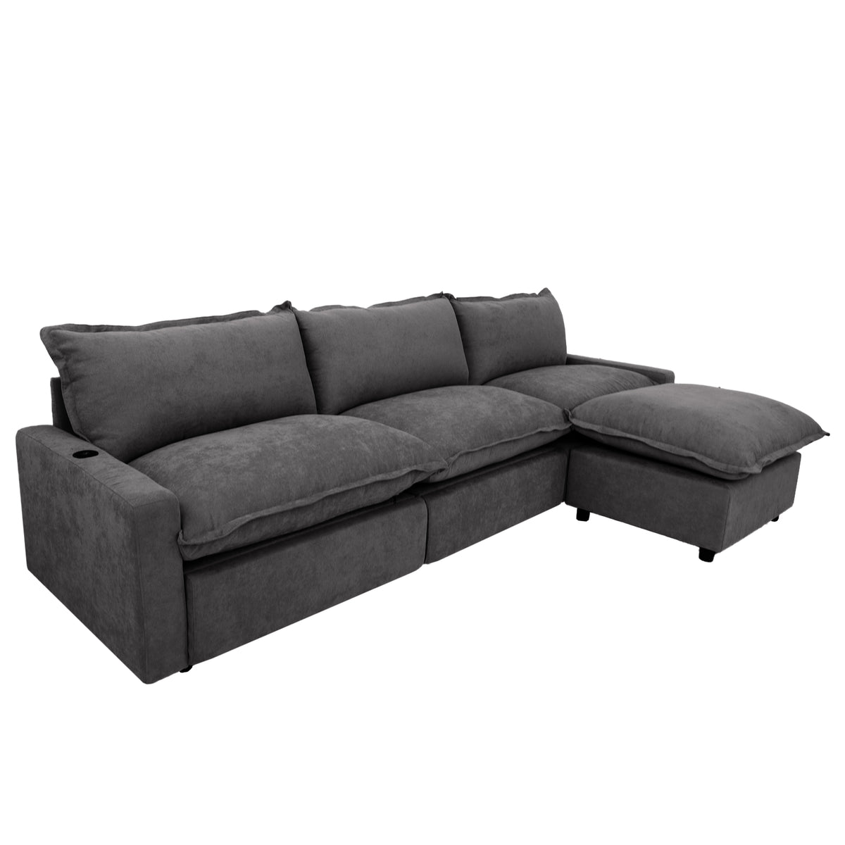 Contemporary Linen-Look Sectional with Wireless Charging